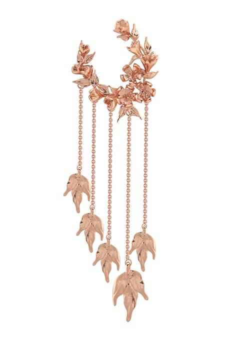 Opalina Soulful Jewellery Gold Plated Crystals Handcrafted Chain Tassel Hoop Long Earrings at Aza Fashions Opalina Soulful Jewellery_Gold Plated Crystals Handcrafted Chain Tassel Hoop Long Earrings _at_Aza_Fashions