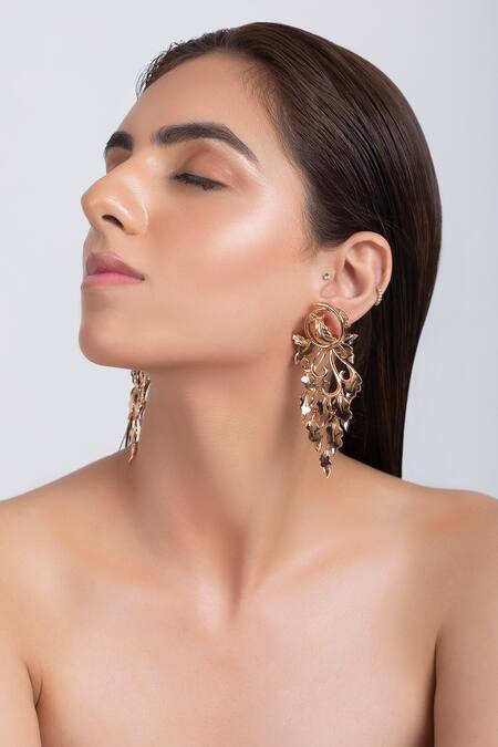 Buy Opalina Soulful Jewellery Gold Plated Cut Work Handcrafted Bird Long Statement Earrings Online at Aza Fashions Buy_Opalina Soulful Jewellery_Gold Plated Cut Work Handcrafted Bird Long Statement Earrings _Online_at_Aza_Fashions