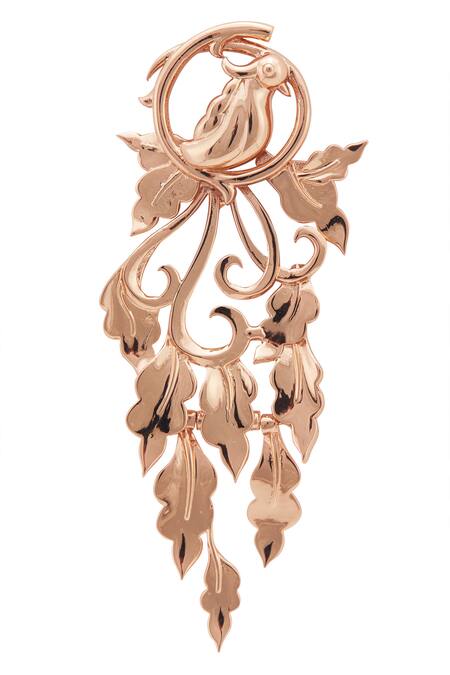 Shop Opalina Soulful Jewellery Gold Plated Cut Work Handcrafted Bird Long Statement Earrings Online at Aza Fashions Shop_Opalina Soulful Jewellery_Gold Plated Cut Work Handcrafted Bird Long Statement Earrings _Online_at_Aza_Fashions