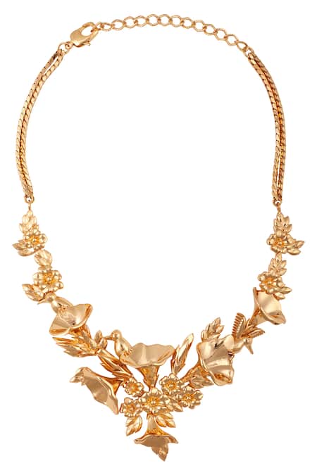 Opalina Soulful Jewellery_Gold Plated Handcrafted Floral Carved Collar Necklace _Online_at_Aza_Fashions