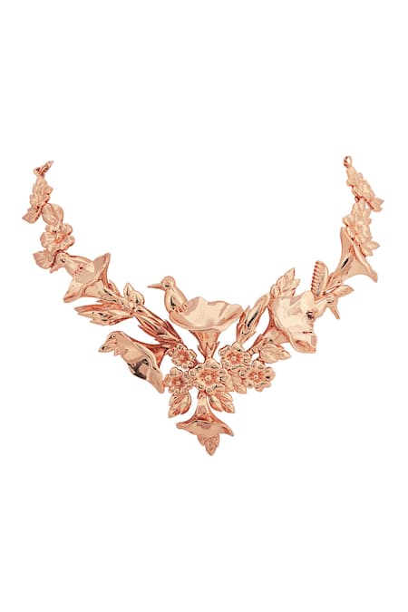 Shop_Opalina Soulful Jewellery_Gold Plated Handcrafted Floral Carved Collar Necklace _Online_at_Aza_Fashions