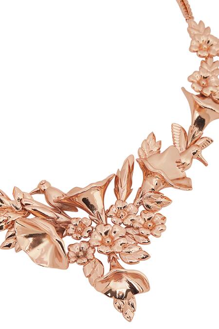 Opalina Soulful Jewellery_Gold Plated Handcrafted Floral Carved Collar Necklace _at_Aza_Fashions