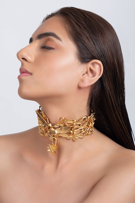 Buy Opalina Soulful Jewellery Gold Plated Handcrafted Dove Carved Choker Online at Aza Fashions Buy_Opalina Soulful Jewellery_Gold Plated Handcrafted Dove Carved Choker _Online_at_Aza_Fashions