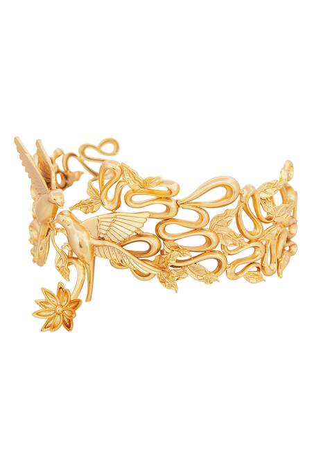 Shop Opalina Soulful Jewellery Gold Plated Handcrafted Dove Carved Choker Online at Aza Fashions Shop_Opalina Soulful Jewellery_Gold Plated Handcrafted Dove Carved Choker _Online_at_Aza_Fashions