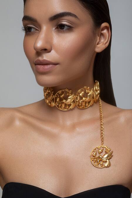 Buy Opalina Soulful Jewellery Gold Plated Handcrafted Hummingbird Carved Choker Online at Aza Fashions Buy_Opalina Soulful Jewellery_Gold Plated Handcrafted Hummingbird Carved Choker _Online_at_Aza_Fashions