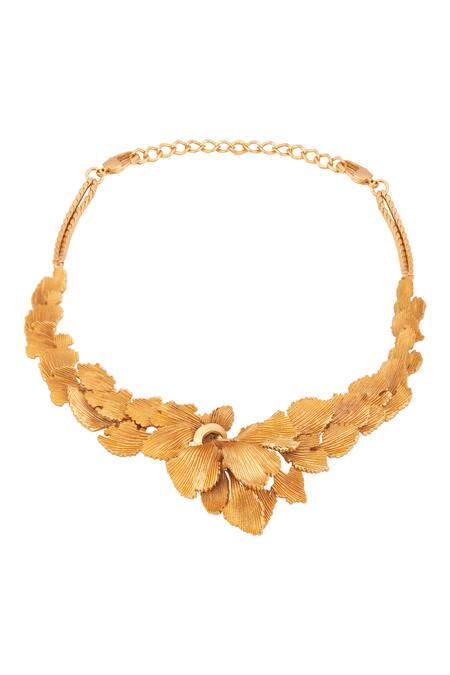 Opalina Soulful Jewellery Gold Plated Handcrafted Leaf Carved Collar Necklace Online at Aza Fashions Opalina Soulful Jewellery_Gold Plated Handcrafted Leaf Carved Collar Necklace _Online_at_Aza_Fashions