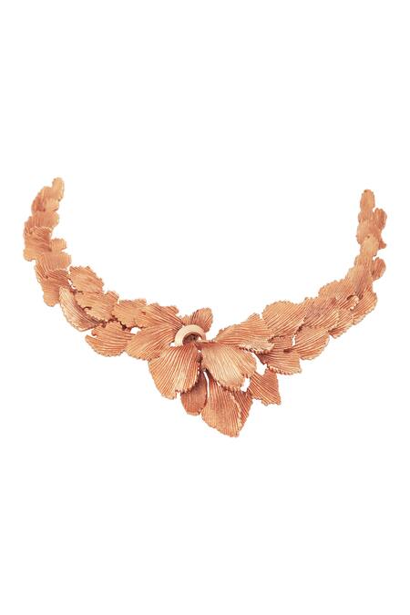 Opalina Soulful Jewellery Gold Plated Handcrafted Leaf Carved Collar Necklace Online at Aza Fashions Opalina Soulful Jewellery_Gold Plated Handcrafted Leaf Carved Collar Necklace _Online_at_Aza_Fashions