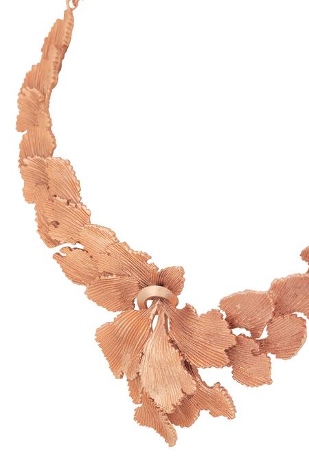 Opalina Soulful Jewellery Gold Plated Handcrafted Leaf Carved Collar Necklace at Aza Fashions Opalina Soulful Jewellery_Gold Plated Handcrafted Leaf Carved Collar Necklace _at_Aza_Fashions