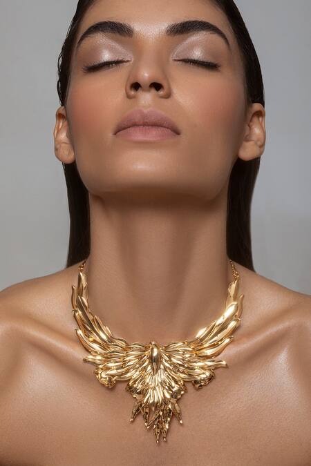 Buy Opalina Soulful Jewellery Gold Plated Handcrafted Bird Carved Collar Necklace Online at Aza Fashions Buy_Opalina Soulful Jewellery_Gold Plated Handcrafted Bird Carved Collar Necklace _Online_at_Aza_Fashions