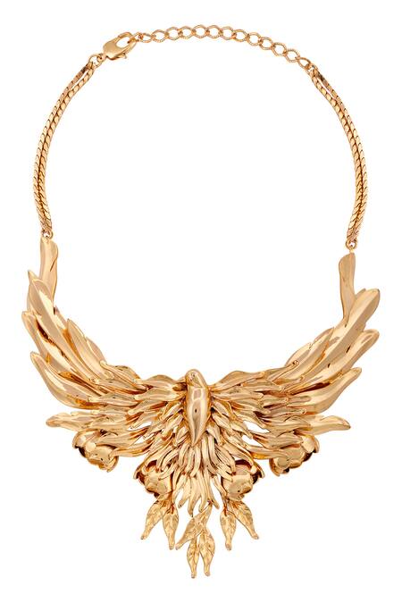 Opalina Soulful Jewellery Gold Plated Handcrafted Bird Carved Collar Necklace Online at Aza Fashions Opalina Soulful Jewellery_Gold Plated Handcrafted Bird Carved Collar Necklace _Online_at_Aza_Fashions