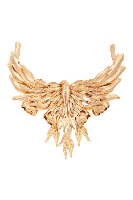 Shop Opalina Soulful Jewellery Gold Plated Handcrafted Bird Carved Collar Necklace Online at Aza Fashions Shop_Opalina Soulful Jewellery_Gold Plated Handcrafted Bird Carved Collar Necklace _Online_at_Aza_Fashions