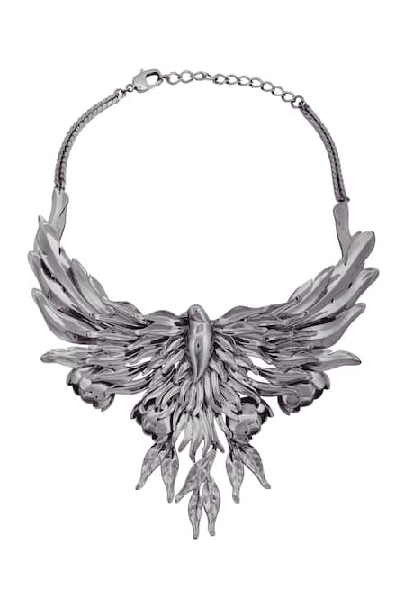 Opalina Soulful Jewellery Silver Plated Handcrafted Bird Carved Collar Necklace Online at Aza Fashions Opalina Soulful Jewellery_Silver Plated Handcrafted Bird Carved Collar Necklace _Online_at_Aza_Fashions