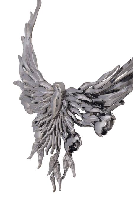 Shop Opalina Soulful Jewellery Silver Plated Handcrafted Bird Carved Collar Necklace Online at Aza Fashions Shop_Opalina Soulful Jewellery_Silver Plated Handcrafted Bird Carved Collar Necklace _Online_at_Aza_Fashions