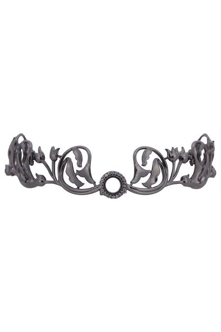 Opalina Soulful Jewellery_Silver Plated Handcrafted Carved Pendant Choker _Online_at_Aza_Fashions