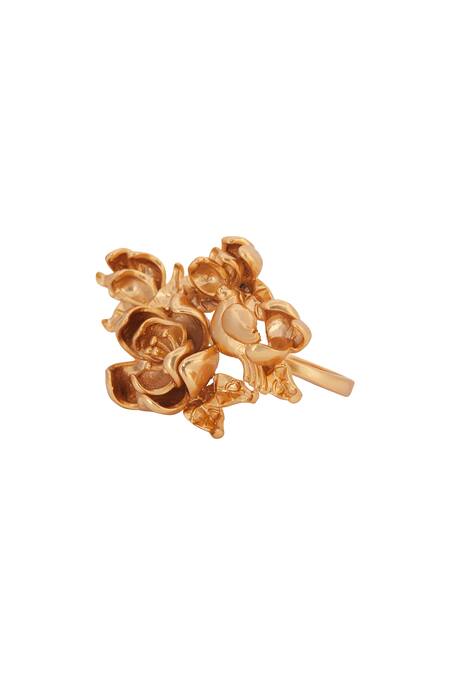 Shop Opalina Soulful Jewellery Gold Plated Handcrafted Floral Two Finger Ring Online at Aza Fashions Shop_Opalina Soulful Jewellery_Gold Plated Handcrafted Floral Two Finger Ring _Online_at_Aza_Fashions