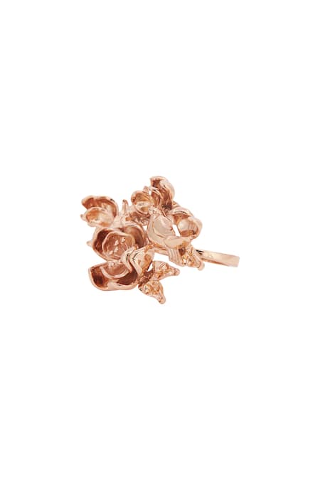 Opalina Soulful Jewellery Gold Plated Handcrafted Floral Two Finger Ring at Aza Fashions Opalina Soulful Jewellery_Gold Plated Handcrafted Floral Two Finger Ring _at_Aza_Fashions