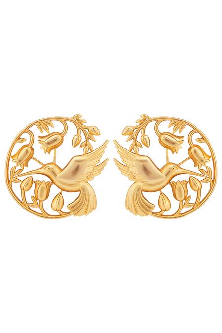 Opalina Soulful Jewellery Gold Plated Embroidery Handcrafted Floral Statement Studs Online at Aza Fashions Opalina Soulful Jewellery_Gold Plated Embroidery Handcrafted Floral Statement Studs _Online_at_Aza_Fashions