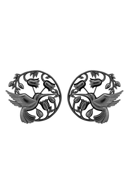 Shop Opalina Soulful Jewellery Silver Plated Cut Work Handcrafted Floral Statement Studs Online at Aza Fashions Shop_Opalina Soulful Jewellery_Silver Plated Cut Work Handcrafted Floral Statement Studs _Online_at_Aza_Fashions