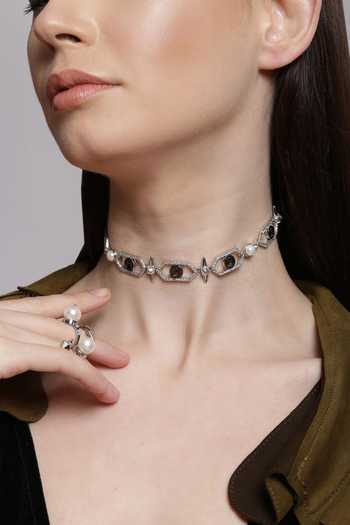 Buy Outhouse Silver Plated Crystal Geometric Choker Online at Aza Fashions Buy_Outhouse_Silver Plated Crystal Geometric Choker _Online_at_Aza_Fashions
