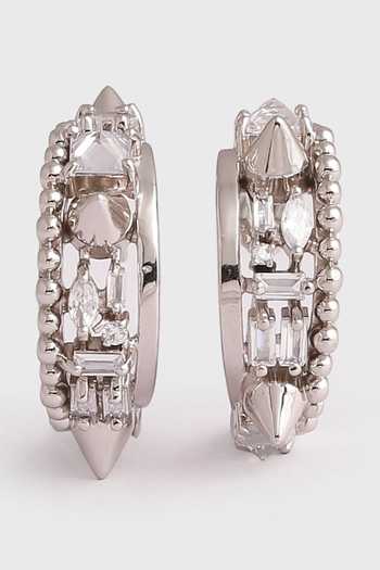 Shop Outhouse Silver Plated Stones, Crystals Swarovski Spiked Hoops at Aza Fashions Shop_Outhouse_Silver Plated Stones, Crystals Swarovski Spiked Hoops _at_Aza_Fashions