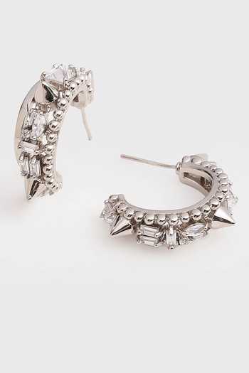 Outhouse Silver Plated Stones, Crystals Swarovski Spiked Hoops Online at Aza Fashions Outhouse_Silver Plated Stones, Crystals Swarovski Spiked Hoops _Online_at_Aza_Fashions
