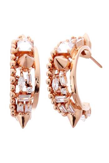 Outhouse_Gold Plated Stones, Crystals Swarovski Spiked Hoops _Online_at_Aza_Fashions