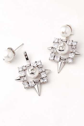 Buy Outhouse Silver Plated Beads, Crystals Geometric And Swarovski Stud Earrings Online at Aza Fashions Buy_Outhouse_Silver Plated Beads, Crystals Geometric And Swarovski Stud Earrings _Online_at_Aza_Fashions