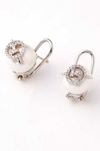 Shop_Outhouse_Silver Plated Beads, Crystals Swarovski Stud Earrings _Online_at_Aza_Fashions