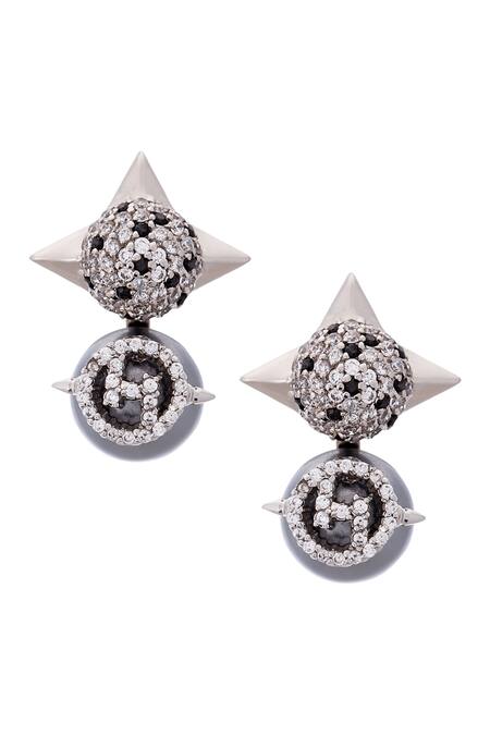 Outhouse_Silver Plated Beads, Crystals Spiked Studs _Online_at_Aza_Fashions