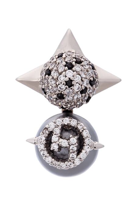 Shop_Outhouse_Silver Plated Beads, Crystals Spiked Studs _Online_at_Aza_Fashions