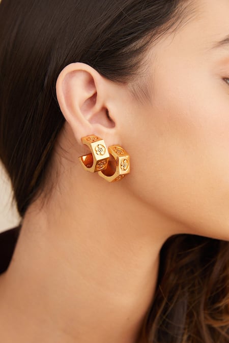 Outhouse_Gold Plated Poppi Bolt Mini Hoops _Online_at_Aza_Fashions