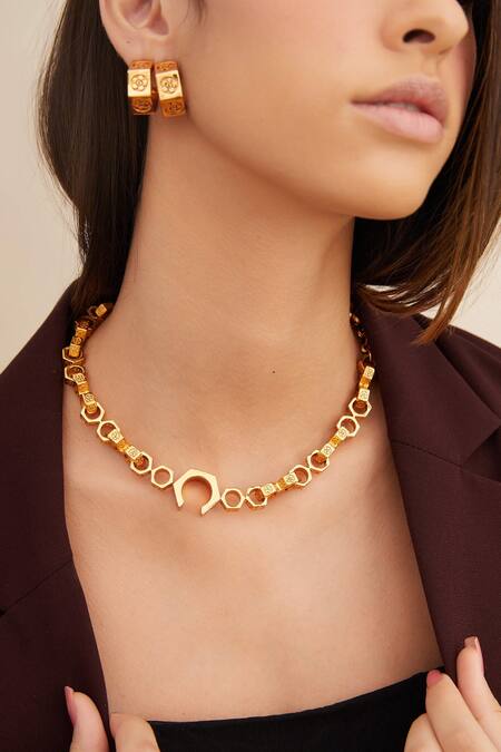 Buy_Outhouse_Gold Plated Poppi Bolt Mini Hoops _Online_at_Aza_Fashions
