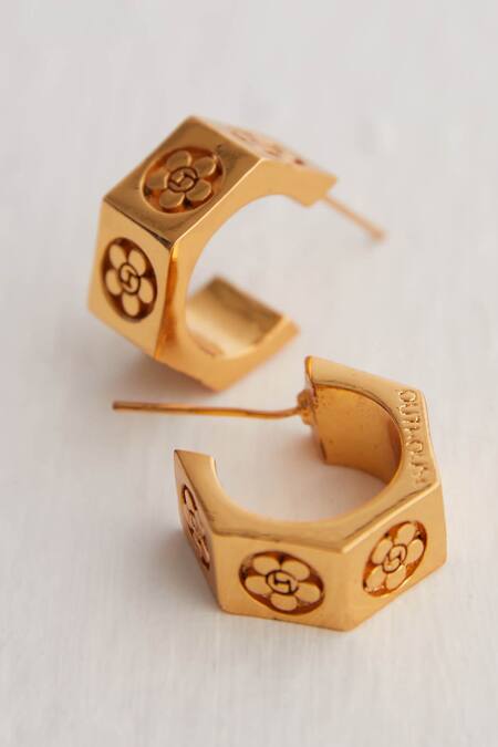 Shop_Outhouse_Gold Plated Poppi Bolt Mini Hoops _Online_at_Aza_Fashions