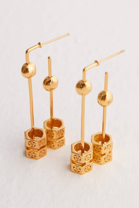 Outhouse Gold Plated Poppi Bolt Drop Hoops Online at Aza Fashions Outhouse_Gold Plated Poppi Bolt Drop Hoops _Online_at_Aza_Fashions