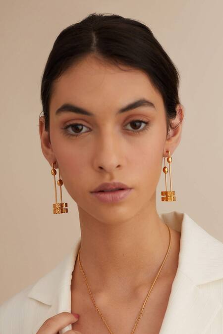 Buy Outhouse Gold Plated Poppi Bolt Drop Hoops Online at Aza Fashions Buy_Outhouse_Gold Plated Poppi Bolt Drop Hoops _Online_at_Aza_Fashions