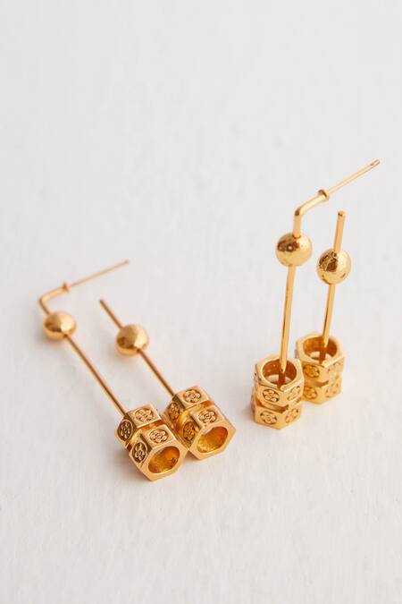 Shop Outhouse Gold Plated Poppi Bolt Drop Hoops Online at Aza Fashions Shop_Outhouse_Gold Plated Poppi Bolt Drop Hoops _Online_at_Aza_Fashions