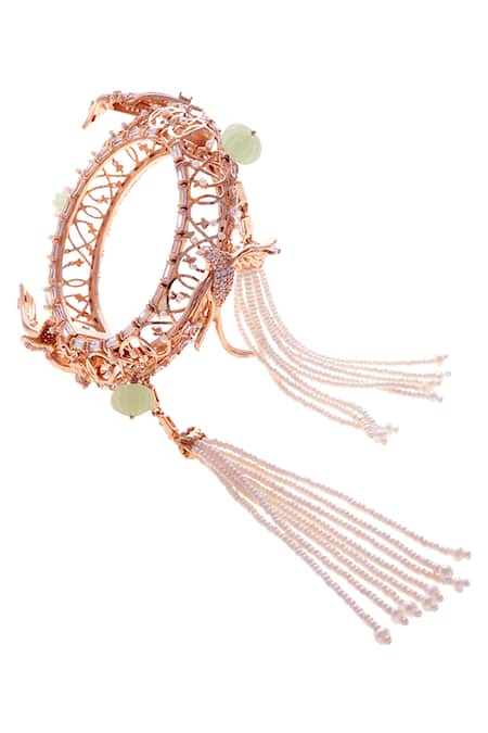 Shop Outhouse Gold Plated Pearls, Stones, Beads Edens Arbour Tassel Bangle at Aza Fashions Shop_Outhouse_Gold Plated Pearls, Stones, Beads Edens Arbour Tassel Bangle _at_Aza_Fashions
