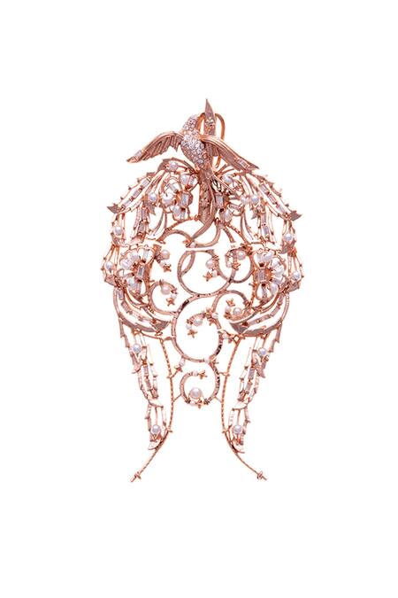 Outhouse_Gold Plated Pearls, Crystals Lophorina Trellis Chandeliers _Online_at_Aza_Fashions