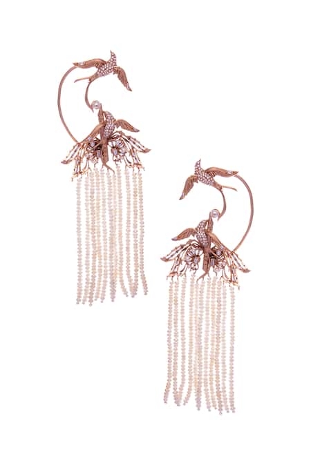 Shop Outhouse Gold Plated Pearls, Stones Lophorina Tassel Ear Cuff at Aza Fashions Shop_Outhouse_Gold Plated Pearls, Stones Lophorina Tassel Ear Cuff _at_Aza_Fashions