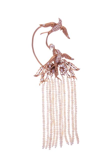 Outhouse Gold Plated Pearls, Stones Lophorina Tassel Ear Cuff Online at Aza Fashions Outhouse_Gold Plated Pearls, Stones Lophorina Tassel Ear Cuff _Online_at_Aza_Fashions