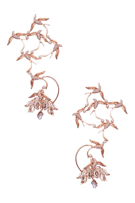 Shop_Outhouse_Gold Plated Crystal Lophorina Couture Ear Cuff _at_Aza_Fashions