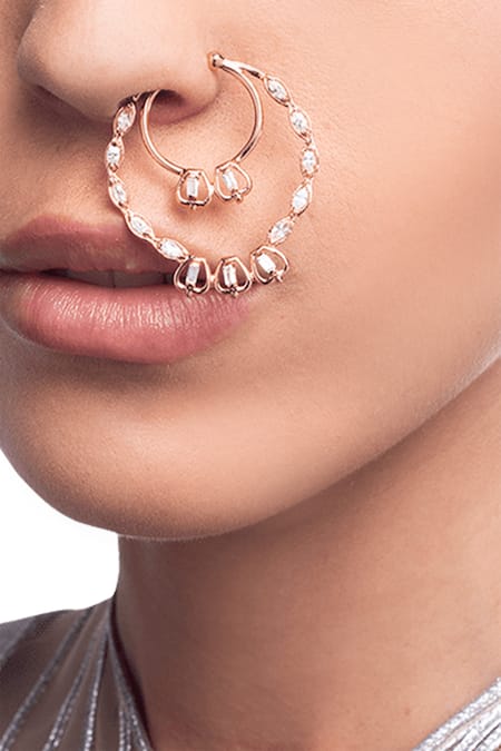 Indian Nose ring Dangle Clear White Round CZ gold plated Nose stud Push Pin  | eBay