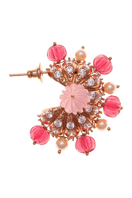 Outhouse Gold Plated Stones, Beads Melon Half Hoops Online at Aza Fashions Outhouse_Gold Plated Stones, Beads Melon Half Hoops_Online_at_Aza_Fashions