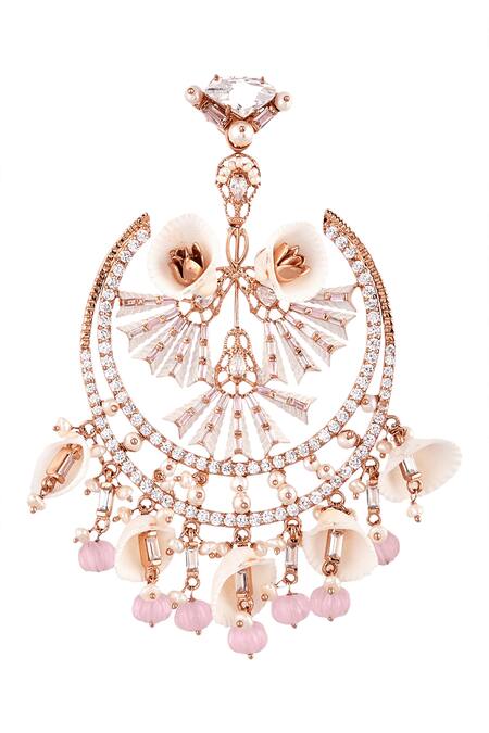 Outhouse_Gold Plated Smocking, Pearls, Crystals Pastel Paradise Chandbalis_Online_at_Aza_Fashions