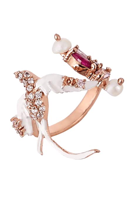Buy_Outhouse_Gold Plated Stones, Crystals Rose Bird Ring Single Pc _Online_at_Aza_Fashions