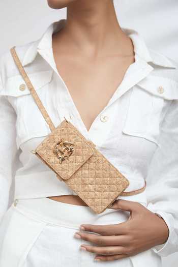 Outhouse Beige Vegan Leather Handcrafted Phone Flap Pouch Online at Aza Fashions Outhouse_Beige Vegan Leather Handcrafted Phone Flap Pouch_Online_at_Aza_Fashions