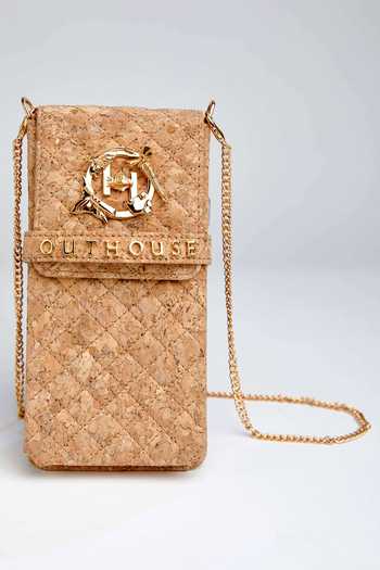 Shop Outhouse Beige Vegan Leather Handcrafted Phone Flap Pouch at Aza Fashions Shop_Outhouse_Beige Vegan Leather Handcrafted Phone Flap Pouch_at_Aza_Fashions