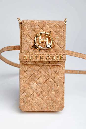 Buy Outhouse Beige Vegan Leather Handcrafted Phone Flap Pouch Online at Aza Fashions Buy_Outhouse_Beige Vegan Leather Handcrafted Phone Flap Pouch_Online_at_Aza_Fashions