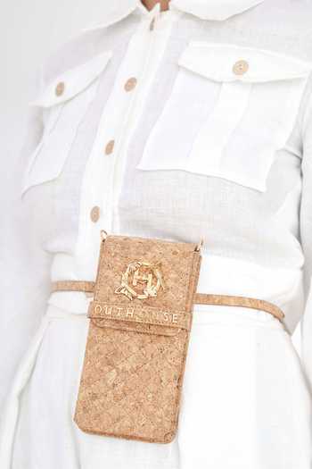 Outhouse Beige Vegan Leather Handcrafted Phone Flap Pouch at Aza Fashions Outhouse_Beige Vegan Leather Handcrafted Phone Flap Pouch_at_Aza_Fashions