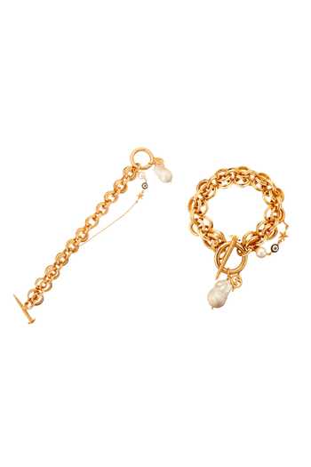 Shop Outhouse Gold Plated Pearls Toggle Clasp Bracelet at Aza Fashions Shop_Outhouse_Gold Plated Pearls Toggle Clasp Bracelet _at_Aza_Fashions